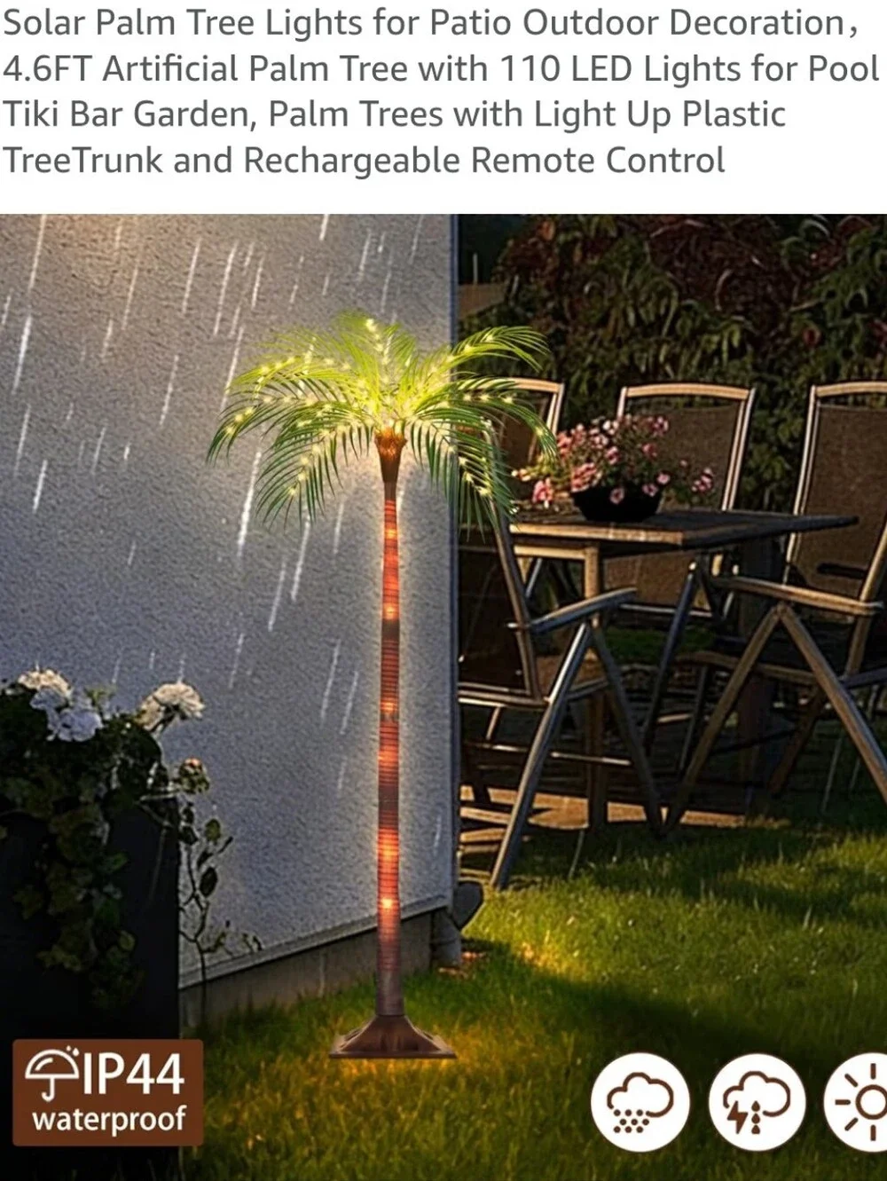 NWT Solar-Powered LED Palm Tree Light - Green Leaves, Brown Trunk 4.6ft